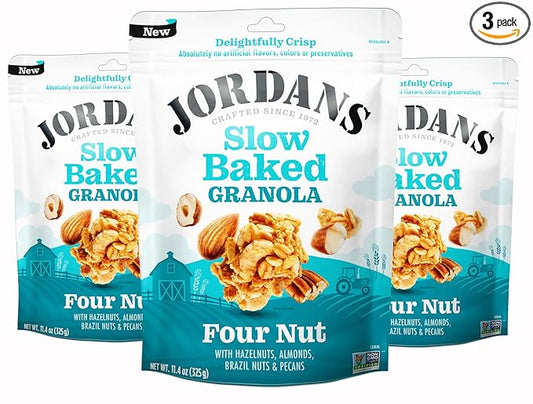 Jordans Slow Baked Granola | Four Nut Granola with Almonds, Brazil Nuts and Pecans | non-GMO, No Artificial Flavors, Colors, or Preservatives | Better for You Snacks for Adults & Kids | 11.4 oz (Pack of 3)