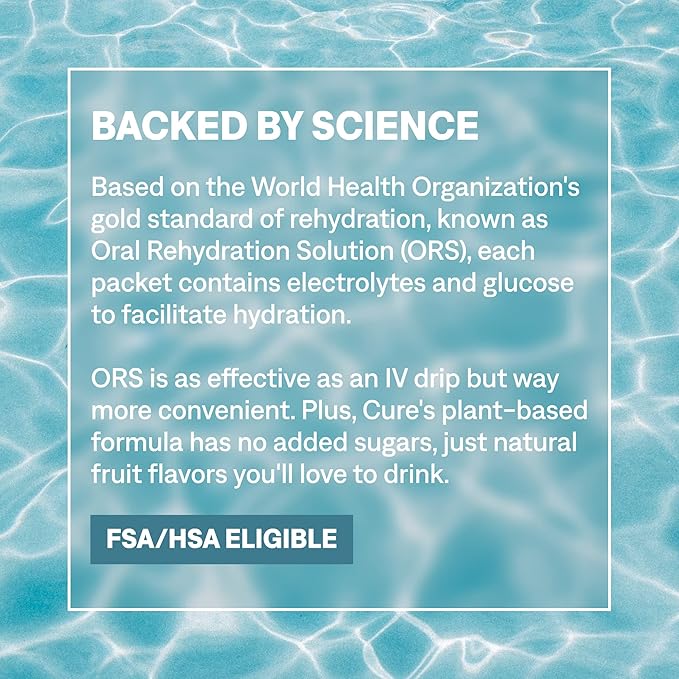 Cure Hydration | Plant-Based Electrolyte Drink Mix | No Added Sugar | FSA-HSA | Dehydration Relief Powder Made with Coconut Water | Non-GMO | Vegan | Pouch of 14 Packets - Watermelon