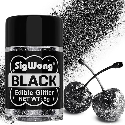 Black Edible Glitter - 5g Food Grade Cake Decorating Shimmering Glitter, Edible Sprinkle Luster Dust for Drinks, Chocolates, Fondant, Strawberries, Cupcakes, Candy, Cookie - Vegan
