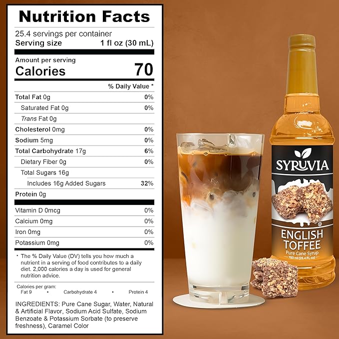 Syruvia Pistachio Latte Syrup & English Toffee Syrup - 25.4 fl oz. Premium Coffee Flavoring Syrup. Kosher, & Gluten-Free. Perfect for Enhancing Drinks, Smoothies, Sodas, Shakes, Desserts, & More.