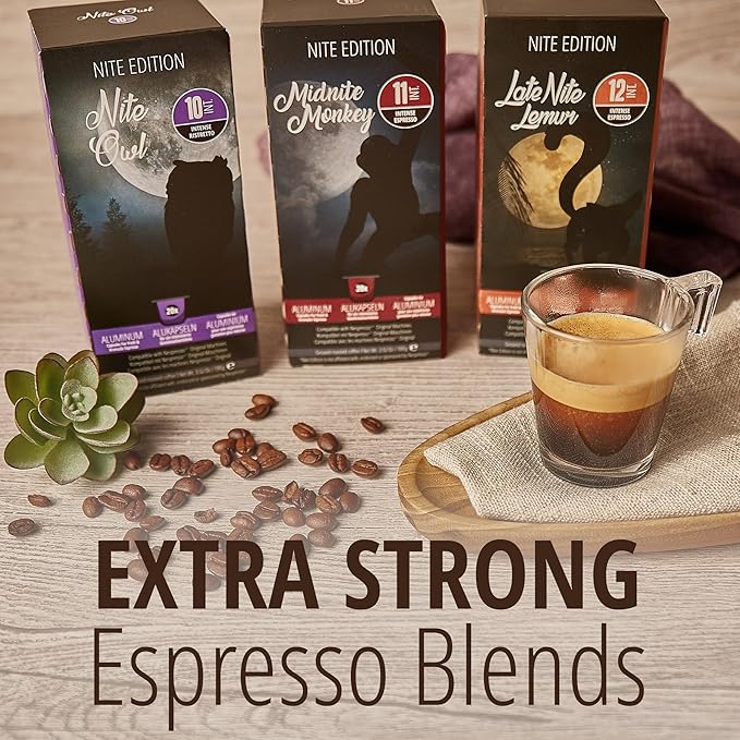 Late Nite Lemur 120ct for Nespresso Original Machine Compatible Pods I Intensity 12 I Aluminum Coffee Capsules I Like Palermo Kazaar Espresso I 100% Arabica Beans with High Intensity