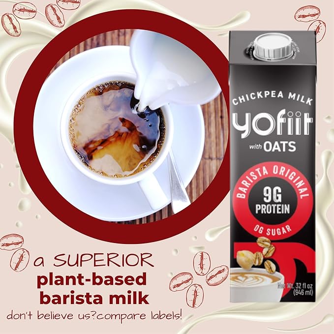 Great tasting, Frothy, Zero Sugar, Yofiit Barista Blend with Oats Non Dairy Milk is the high protein coffee vegan creamer you want, 9g Protein - Froths Well - Low Carb, High Protein, Shelf Stable Milk (6 Pack)