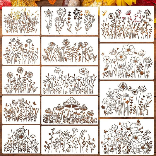 Flower Stencils for Painting Wildflower Stencils Reusable Floral Stencil for Crafts Wall Canvas Fabrics Furniture Card