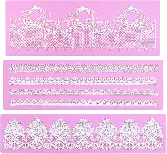 Silicone Molds for Cake Decorating - Embossing Lace Fondant Molds, Cake Flowers Lace Mats Set of 3