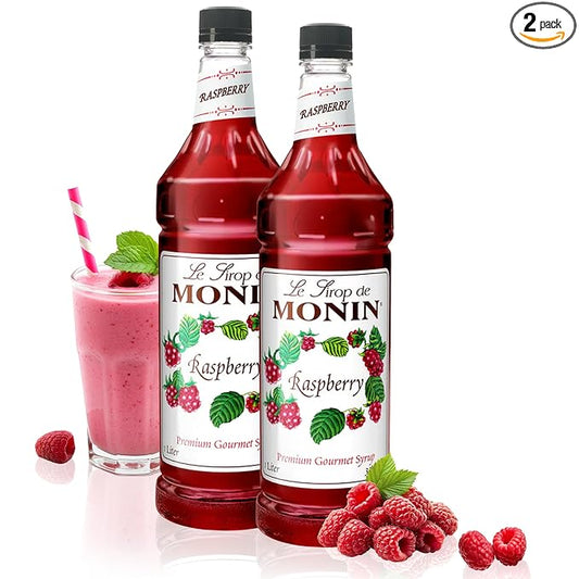 Monin - Raspberry Syrup, Sweet and Tart, Great for Cocktails and Lemonades, Gluten-Free, Non-GMO (1 Liter, 2-Pack)