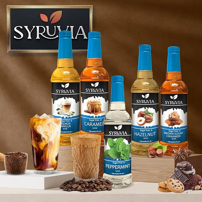 Syruvia Sugar Free Coffee Syrup, SALTELLA Syrup, Vanilla Salted Caramel Flavored Syrup for Drinks, Lattes, and Desserts – 25.4 fl oz, With Pump