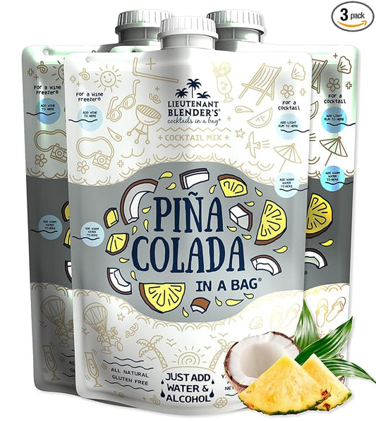 Lt. Blender's Pina Colada in a Bag - Each Bag Makes 1/2 Gallon of Slushie Pina Colada Mix – Cocktail Mix - Make a Cocktail, Wine Slushie or Mocktail - (Pack of 3)