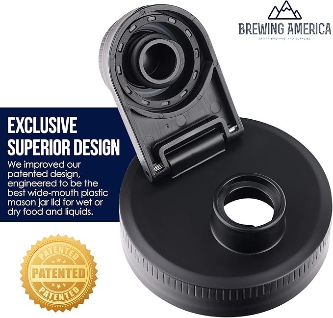 Brewing America Mason Jar Drinking Cup Pint and Half Drinking Lid and Azure 24oz Jar (1, Black)