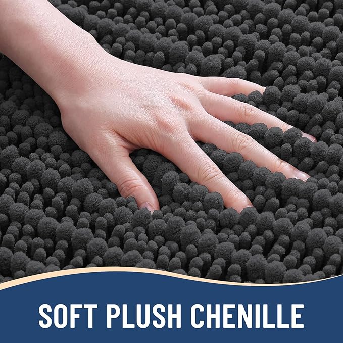 Arotive Luxury Chenille Bathroom Rug Mat, Extra Soft Thick Absorbent Shaggy Bath Rugs, Non-Slip Machine Wash Dry, Plush Bath Mats for Bathroom, Shower and Tub, 30x20, Dark Grey