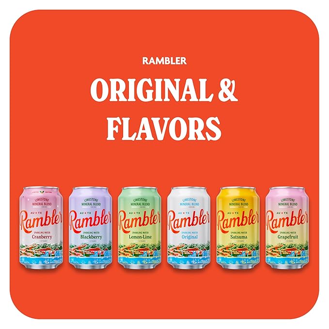 AUTX RAMBLER Sparkling Water, Texas Limestone Mineral Blend, Cranberry Flavor, Limited Edition, 12-Ounce Cans, Three 8-Packs (24 Cans)