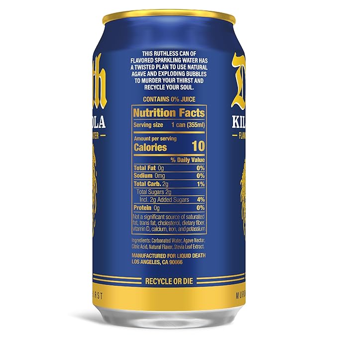 Liquid Death, Killer Cola, Soda-Flavored Sparkling Water, 12-Pack (12oz Cans), Low Sugar, Huge Flavor & No Artificial Sweeteners