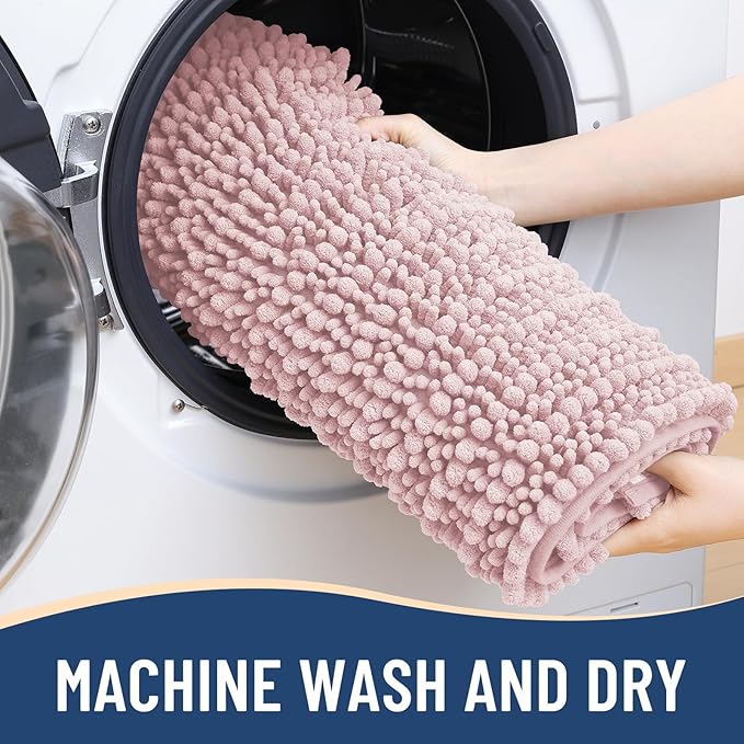 Arotive Luxury Chenille Bathroom Rug Mat, Extra Soft Thick Absorbent Shaggy Bath Rugs, Non-Slip Machine Wash Dry, Plush Bath Mats for Bathroom, Shower and Tub, 34x21, Dirty Pink