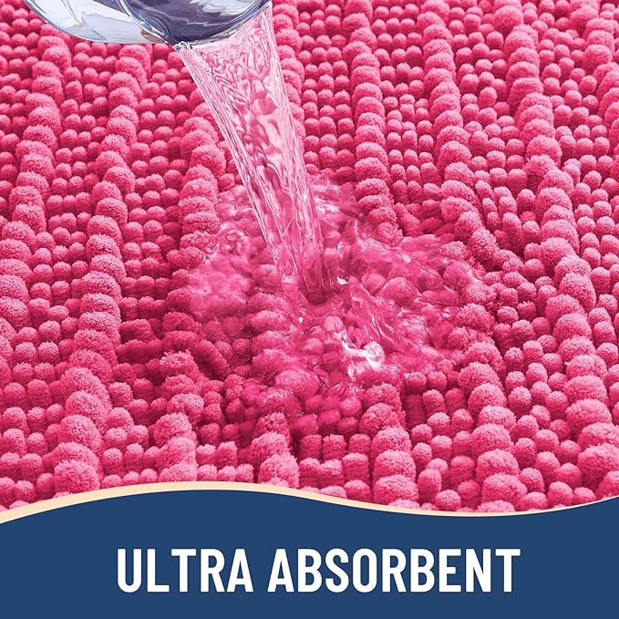 Arotive Luxury Chenille Bathroom Rug Mat, Extra Soft Thick Absorbent Shaggy Bath Rugs, Non-Slip Machine Wash Dry, Plush Bath Mats for Bathroom, Shower and Tub, 24x16, Deep Pink