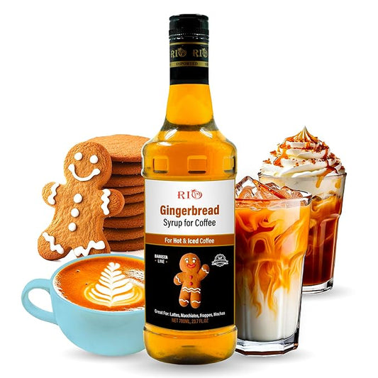 RIO Gingerbread Coffee Syrup, Perfect for Hot or Iced Drinks & Desserts, Spiced & Warming Flavoring Sweetened with Pure Cane Sugar, Barista-Grade Flavor Syrups for Coffee Drinks at Home & Work - 700ml