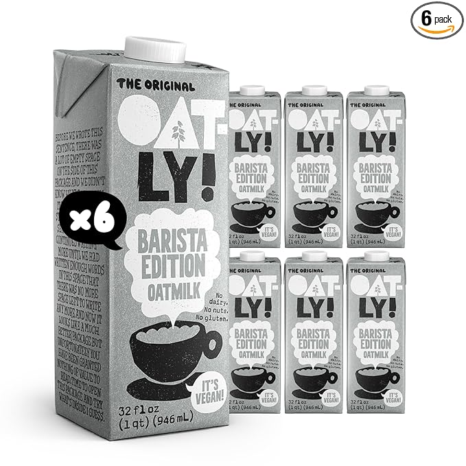 Oatly Barista Edition Oat Milk - Crafted for Coffee | Dairy-Free, Plant-Based, Shelf-Stable Milk that makes Perfect Foam (32 oz, 6-pack)