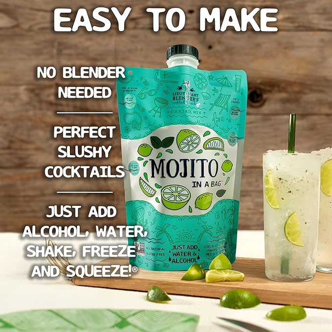 Lt. Blender's Mojito in a Bag - Each Bag Makes 1/2 Gallon of Frozen Cocktails – Non-GMO Cocktail Mix for Slushies – Make a Cocktail, Wine Slushie or Mocktail - (Pack of 3)