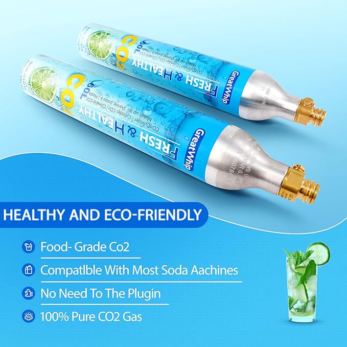 GreatWhip 60L CO2 Cylinder For Sodastream, Exchange Carbonator, Compatible w/All Threaded 'Screw-In' Soda Makers, Threaded Cylinders, NOT for quick-connect models, Set of 6