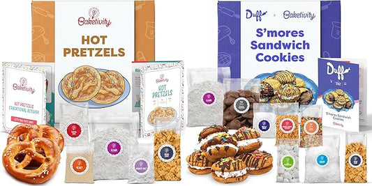 Baketivity Pretzel & S’mores Sandwich Cookies Baking Kit Bundle for Kids – DIY Cooking Set with Pre-Measured Kosher Ingredients, Decorating Supplies, Illustrated Recipes & Video Guides – Ages 6-12+