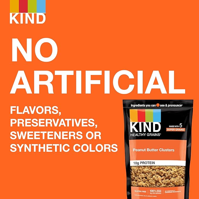 KIND Healthy Grains Granola, Peanut Butter Clusters, Healthy Snacks, Gluten Free, 100% Whole Grains, 10g Protein, 11oz, 1 Count (Pack of 2)