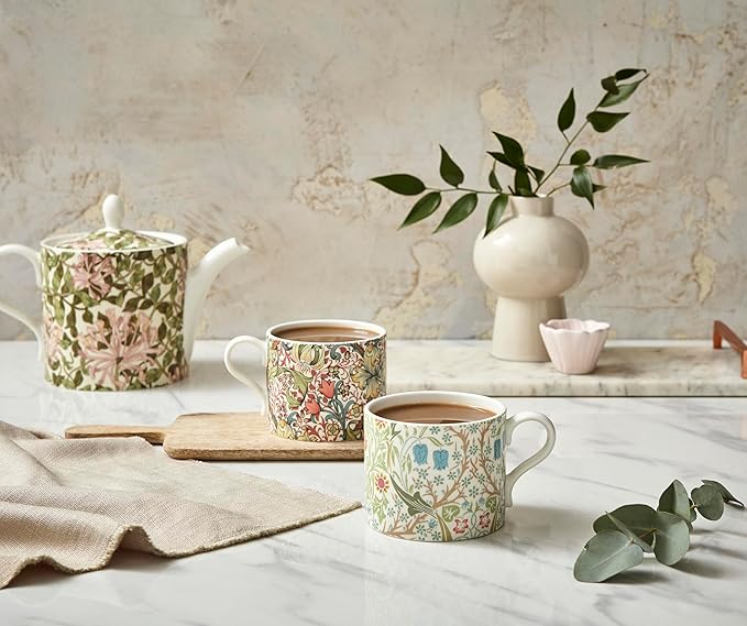 Spode Morris & Co Porcelain Mugs, Set of 2-12oz Microwave and Dishwasher Safe Tea & Coffee Cups for Kitchen Countertop or Home Brew Coffee Station, Great Gift for Mothers (Blackthorn & Golden Lily)