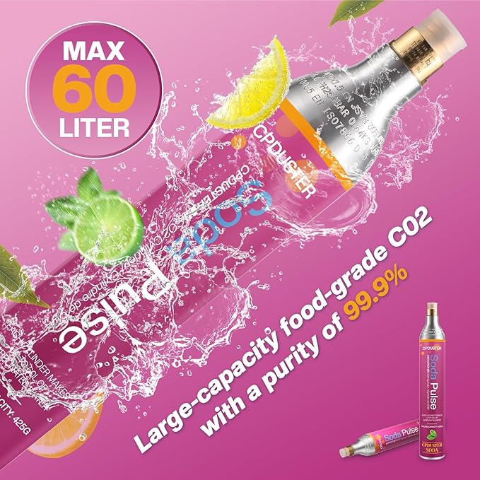 CO2 Cylinders Refill 60L - Threaded CO2 Cartridges for Screw-In Soda Makers Compatible with Most Sparkling Water Machines (1 Pack)