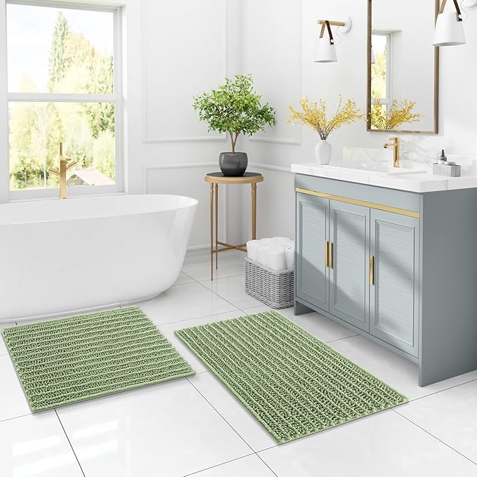 Arotive Luxury Chenille Bathroom Rug Mat, Extra Soft Thick Absorbent Shaggy Bath Rugs, Non-Slip Machine Wash Dry, Plush Bath Mats for Bathroom, Shower and Tub, 30x20, Sage Green