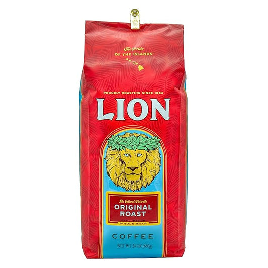 Lion Coffee Classic Original Whole Bean Coffee, Medium Roast, A Taste of Aloha - 24 Ounce Bag