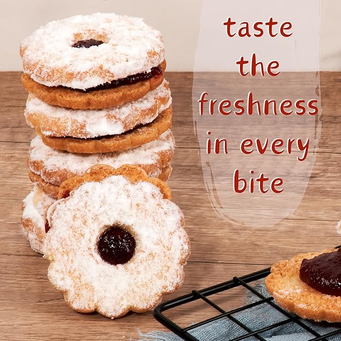 STERN'S BAKERY Linzer Tart Cookies – Christmas Cookies in a Tin | Raspberry Shortbread Cookies – Gourmet Holiday Food Gifts for Women, Corporate & Friends – Kosher, Nut Free, Dairy Free