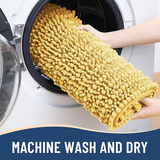 Arotive Luxury Chenille Bathroom Rug Mat, Extra Soft Thick Absorbent Shaggy Bath Rugs, Non-Slip Machine Wash Dry, Plush Bath Mats for Bathroom, Shower and Tub, 24x16, Yellow