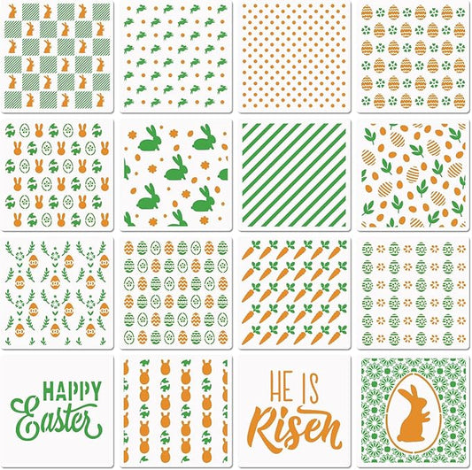 6in Easter Cookie Stencils for Royal Icing, Eggs Carrot Rabbit Face Bunny Shapes Stencils for Sugar Cookie, 16 Pcs Assorted Sizes Easter Eggs Stencils for Baking Drawing Dessert Coffee Decoration