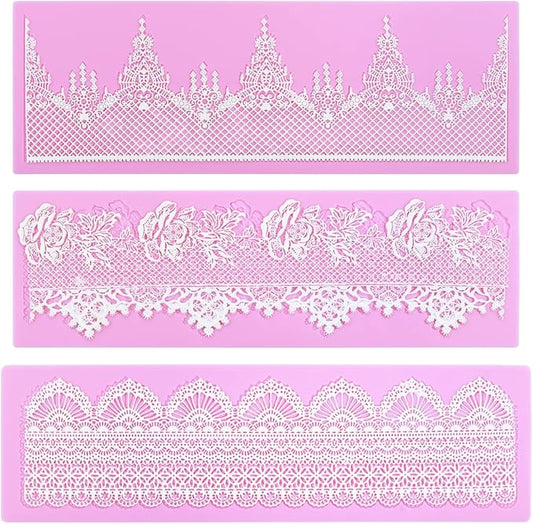 Embossing Lace Fondant Molds - Rose Flower Cake Lace Molds Set of 3