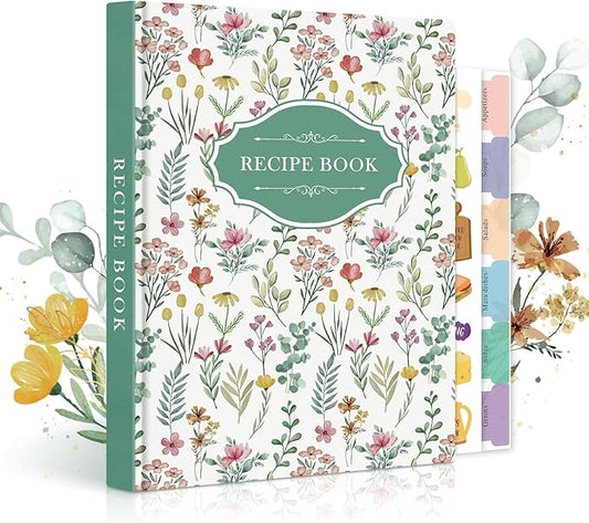 Lanpn Blank Recipe Book Cookbook for 70 Recipes, A5 Waterproof Empty Recipe Notebook to Organize Your Family Recipes, Leather Cooking Journal with Stickers to Write in Your Own Recipes, Green