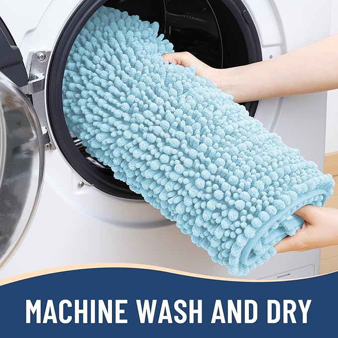 Arotive Luxury Chenille Bathroom Rug Mat, Extra Soft Thick Absorbent Shaggy Bath Rugs, Non-Slip Machine Wash Dry, Plush Bath Mats for Bathroom, Shower and Tub, 34x21, Blue
