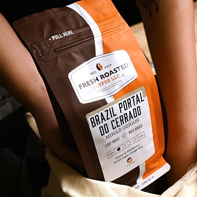 Fresh Roasted Coffee, Brazil Minas Gerais, 12 oz, Light Roast, Kosher, Ground
