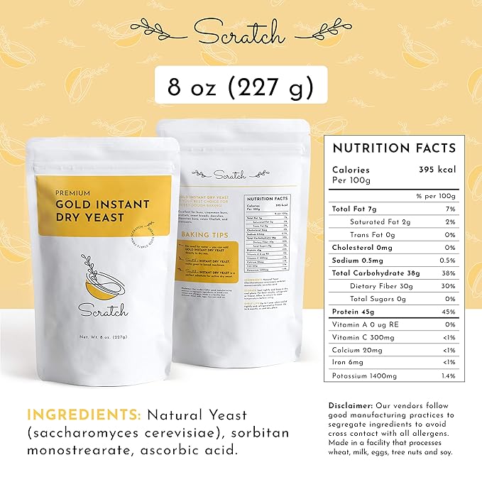 Scratch Gold Yeast - Instant Dry Yeast for a Rapid Rise - Add Straight to Dry Mix - Perfect for Making Bread, Bread Machines, Pizza Dough, Crusts & More - (Gold 8oz) (1 Packet)