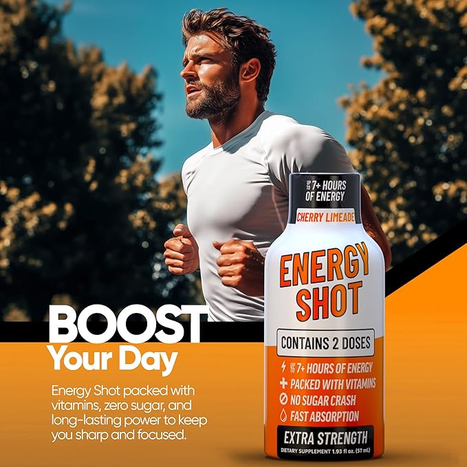 Cherry Limeade Extra Strength Energy Shot 10 pk – 260mg Natural Caffeine B12 B6 – Energy & Focus Support – 2 Servings Sugar Free Zero Calorie Green Tea B-Vitamins Electrolytes Vegan – 1.93 fl oz