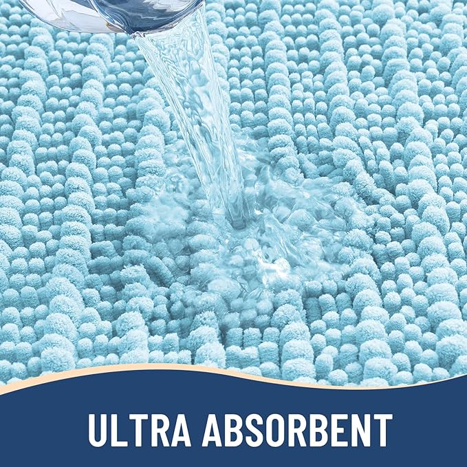 Arotive Luxury Chenille Bathroom Rug Mat, Extra Soft Thick Absorbent Shaggy Bath Rugs, Non-Slip Machine Wash Dry, Plush Bath Mats for Bathroom, Shower and Tub, 44x24, Blue