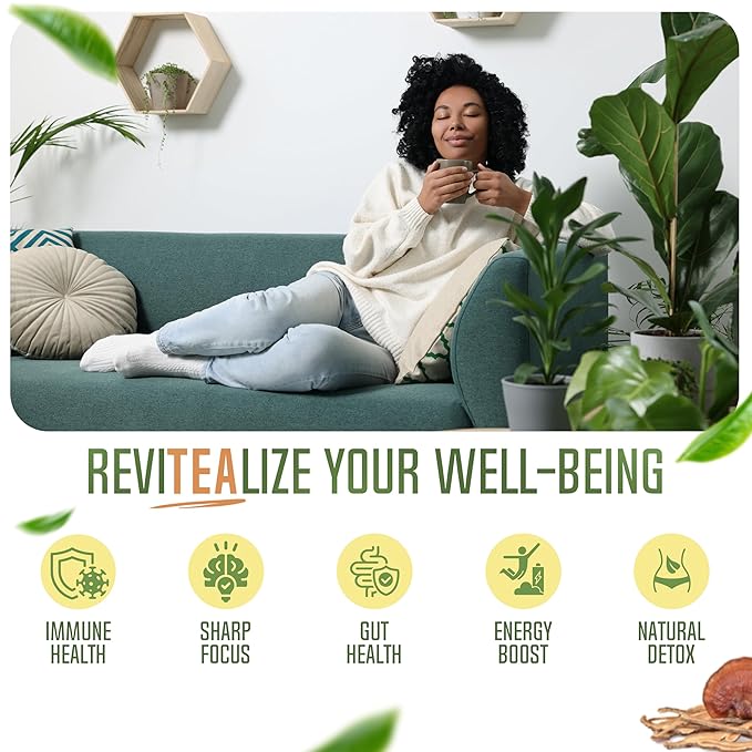 ReviTEAlize Organic Matcha Mushroom Powder - Organic Ceremonial Grade Blend - Coffee Alternative - Latte (30 Servings)