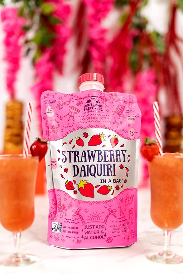 Lt. Blender's Strawberry Daiquiri in a Bag – Strawberry Daiquiri Mix - Each Bag Makes 1/2 Gallon - Non-GMO – No Daiquiri Machine Needed - Make a Cocktail, Wine Slushie or Mocktail - (Pack of 1)