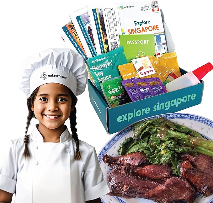 eat2explore Cooking Kits for Kids – Interactive & Educational Kids Cooking Sets Real for Ages 5 and Up,3 Recipe Cards & Global Ingredients – Fun Gift for Young Chefs (Singapore Edition)