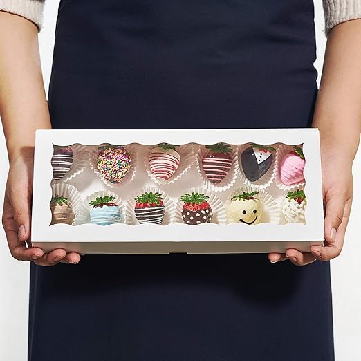 100PCS 12 x 5 x 1.5 inches Auto-Popup One Piece Premium Cookie Boxes with Window, Bakery Box for Holiday Cookie Gift Sets