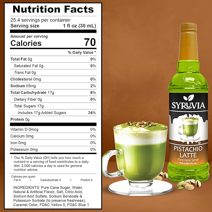 Syruvia Pistachio Latte Syrup & Cinnamon Oatmeal Cookie Syrup - 25.4 fl oz. Premium Coffee Flavoring Syrup. Kosher, & Gluten-Free. Perfect for Enhancing Drinks, Smoothies, Shakes, Desserts, & More.