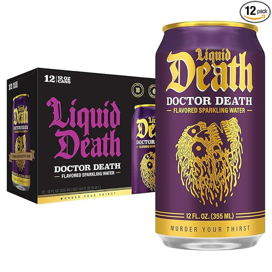 Liquid Death, Doctor Death, Soda-Flavored Sparkling Water, 12-Pack (12oz Cans), Low Sugar, Huge Flavor & No Artificial Sweeteners