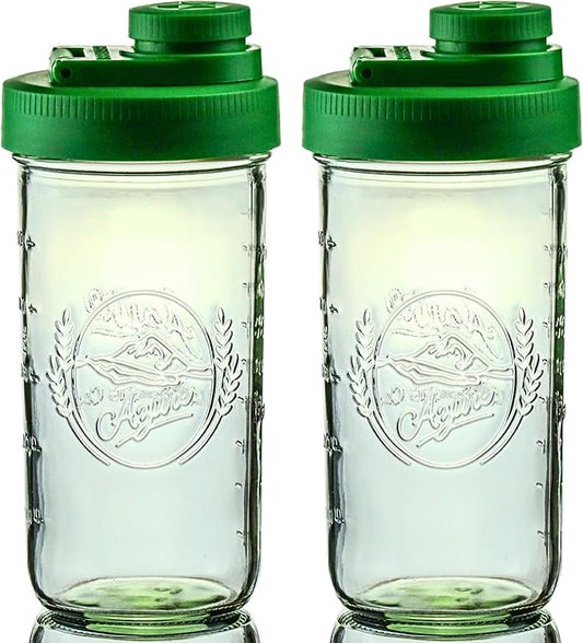 Brewing America Mason Jar Drinking Cup Pint and Half Drinking Lid and Azure 24oz Jar (2, Tractor Green)
