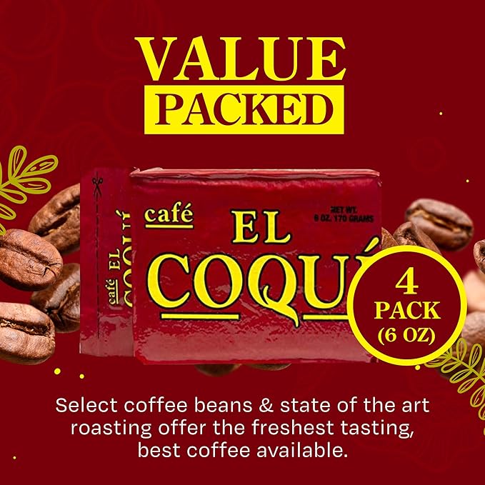 El Coquí Dark Roast Espresso Ground Coffee, Rich, Ground Coffee, Authentic Puerto Rican Style Coffee, Vacuum Sealed, Ground Espresso Beans, 6 oz (4 pack)