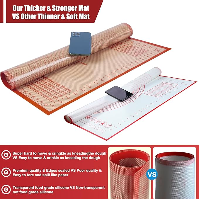 Silicone Pastry Mat 34X26 Inch Extra Large Baking Mat with Measurements for Dough Rolling, Kneading Board, Kitchen Counter Mats for Dough, Pastry, Fondant, Pie Crust, Cookies, Bread, Pasta, Pizza