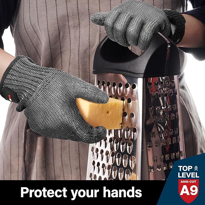 Schwer Ultimate Cut Resistant Gloves Beyond ANSI A9, Reinforced Stainless Steel Glove, Food Grade Mesh Metal Gloves for Butcher Meat Cutting, Oyster Shucking, Mandoline, Non-PFAS, PR1708 (M, 2 PCS)