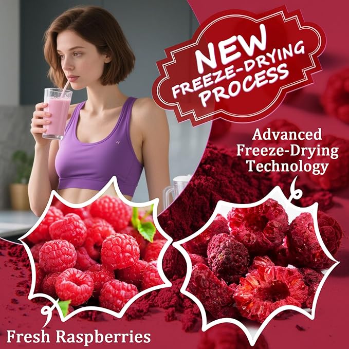 Raspberry Powder - 100% Natural Freeze Dried Raspberry Powder, No Additive Natural Food Coloring, Ideal for Baking, Smoothies, Beverages, Yogurt Bowls, Non-GMO, Vegan - 3oz
