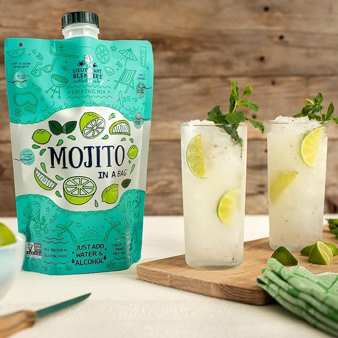 Lt. Blender's Mojito in a Bag - Each Bag Makes 1/2 Gallon of Frozen Mojito Mix – Non-GMO Cocktail Mix for Slushies – Make a Cocktail, Wine Slushie or Mocktail - (Pack of 4)
