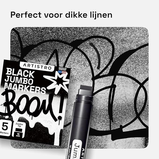 ARTISTRO 5 Black Acrylic Paint Pens, Acrylic Paint Markers Jumbo Tip, Fabric Markers for Textile, Canvas, Rock, Glass, Wood, Paper, DYI, Pens for Kids and Adults